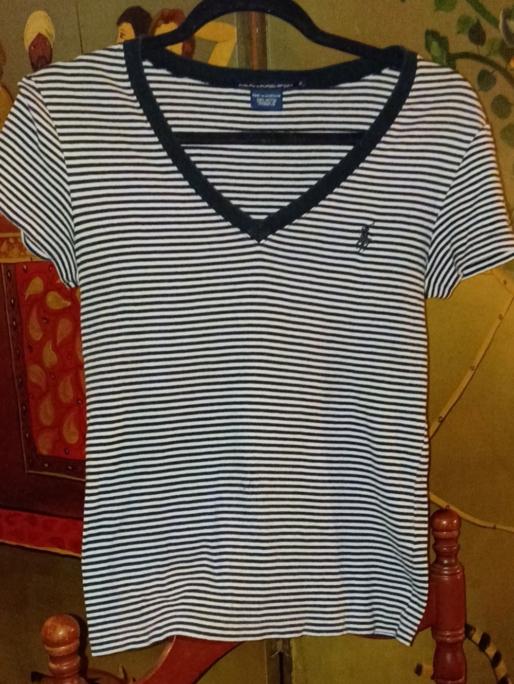 Polo by Ralph Lauren Navy & White Striped V-Neck Tee